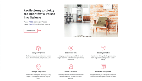Screenshot ze strony KMK Klinkier "Realizujemy projekty dla klientów w Polsce i na Świecie"